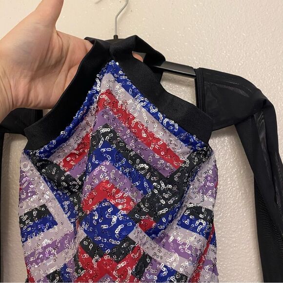 Weissman solo Dance costume geometric fringe sequin dress leotard c LC child - Picture 4 of 8